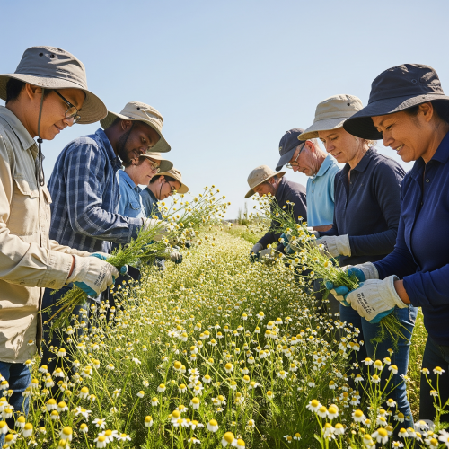 Fair Trade farmers harvesting essential oil plants